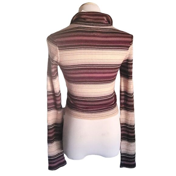 BDG Bunny Striped Thermal Waffle Knit Quarter Zip Long Sleeve Crop Top Purple M - Picture 4 of 12